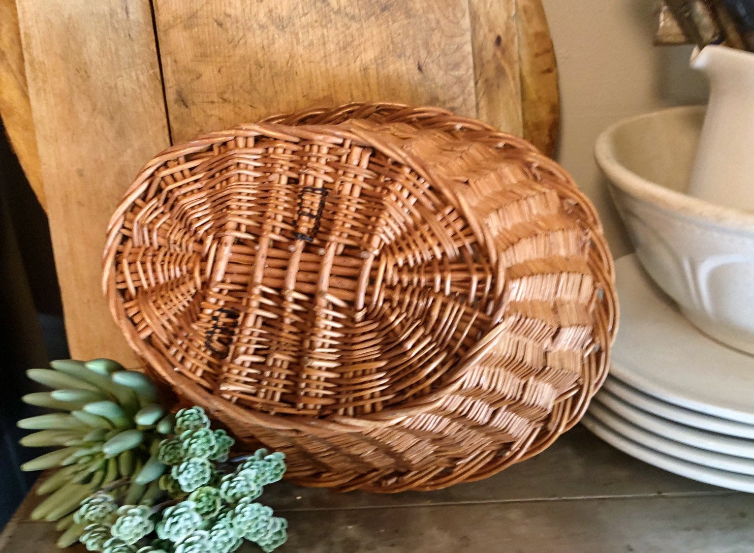 Antique Wicker Basket Farmhouse Decor Vintage Basket