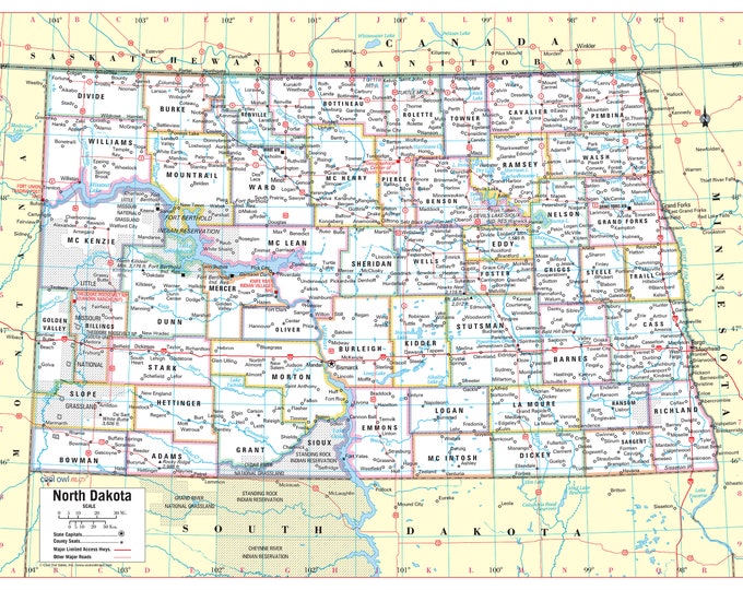 North Dakota State Wall Map Large Print Poster 32wx24h - Etsy