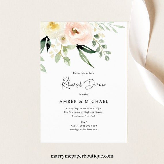 Rehearsal Dinner Text Invitation Template Pink Floral - Etsy