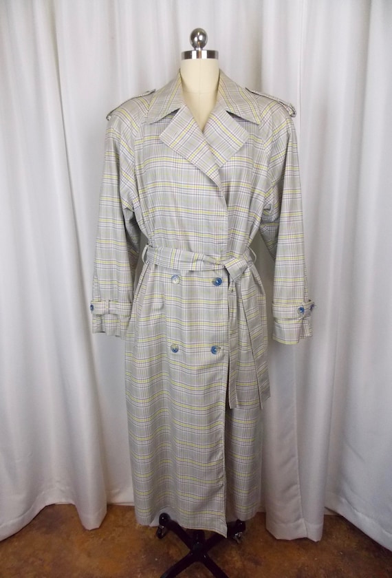 Plaid Trench Coat Fleet Street Size 6 1980's 1990'