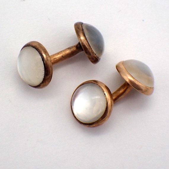 Moonstone Cufflinks 14K Yellow Gold