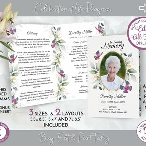 Colorful Butterfly Funeral Program Obituary Template - Etsy