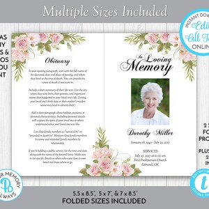 Blush Pink Rose Funeral Program Template Obituary/order of - Etsy