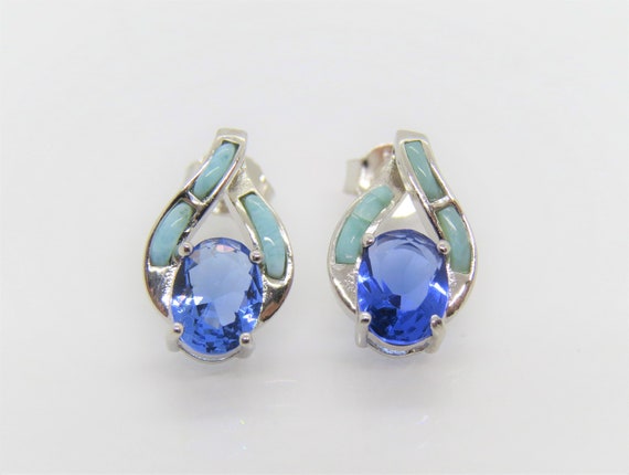 Vintage Sterling Silver Larimar & Tanzanite Earri… - image 2