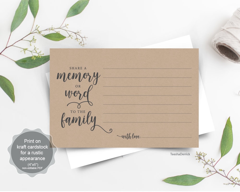 Share a memory card template funeral word to the family PDF | Etsy