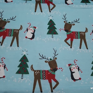 Christmas Flannel Fabric Reindeer in Sweaters by the Yard 100% Cotton ...