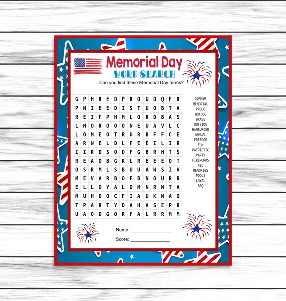 Memorial Day Word Search Party Game Word Find Game for - Etsy