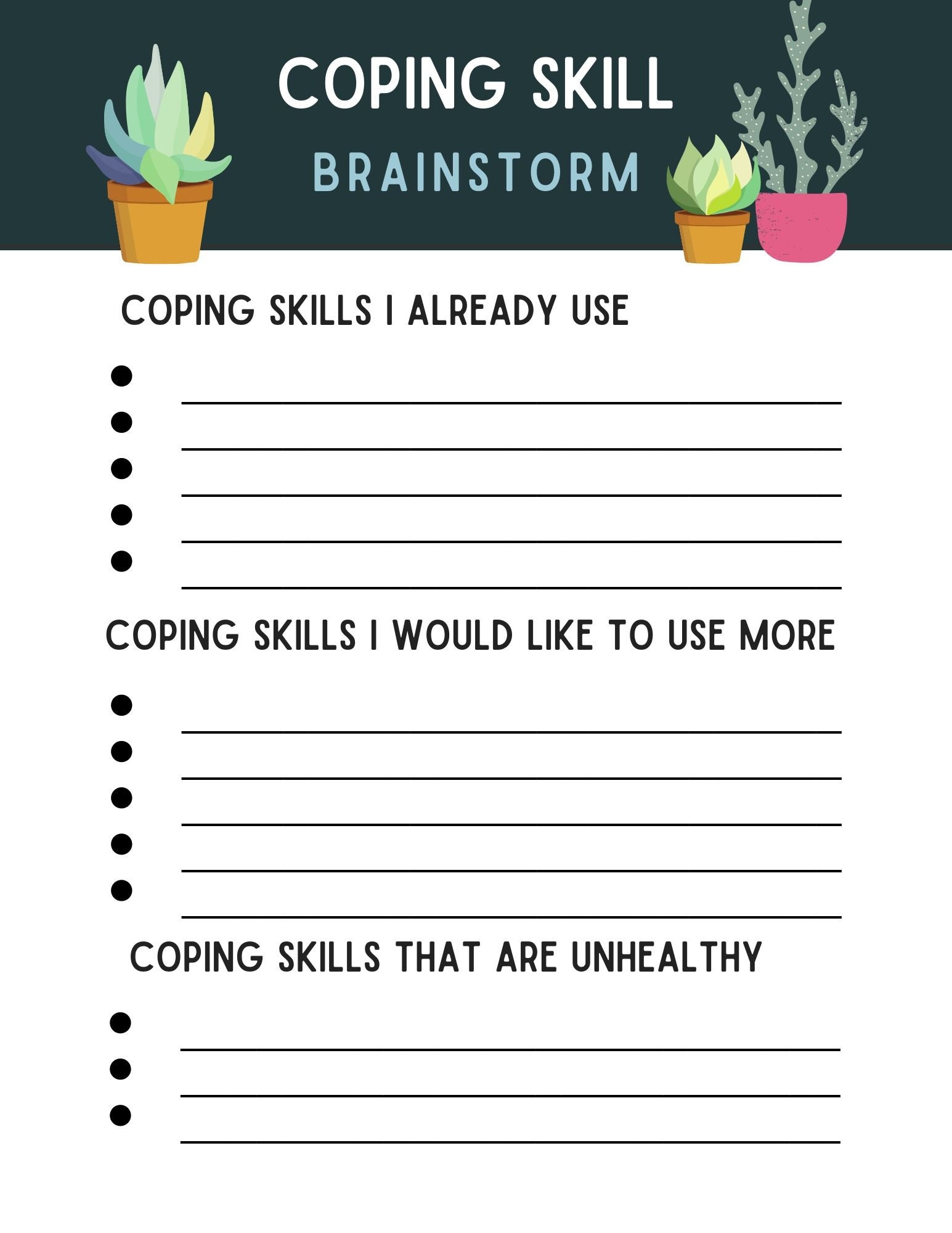 Printable Coping Skills Worksheets For Adults