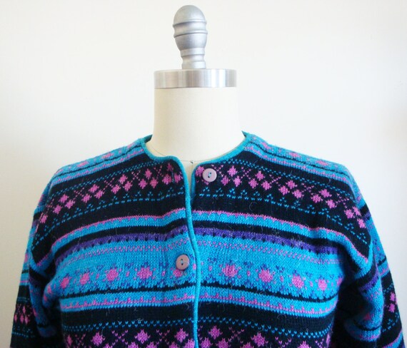 Vintage Hot Pink Teal Black Argyle Sweater from t… - image 3