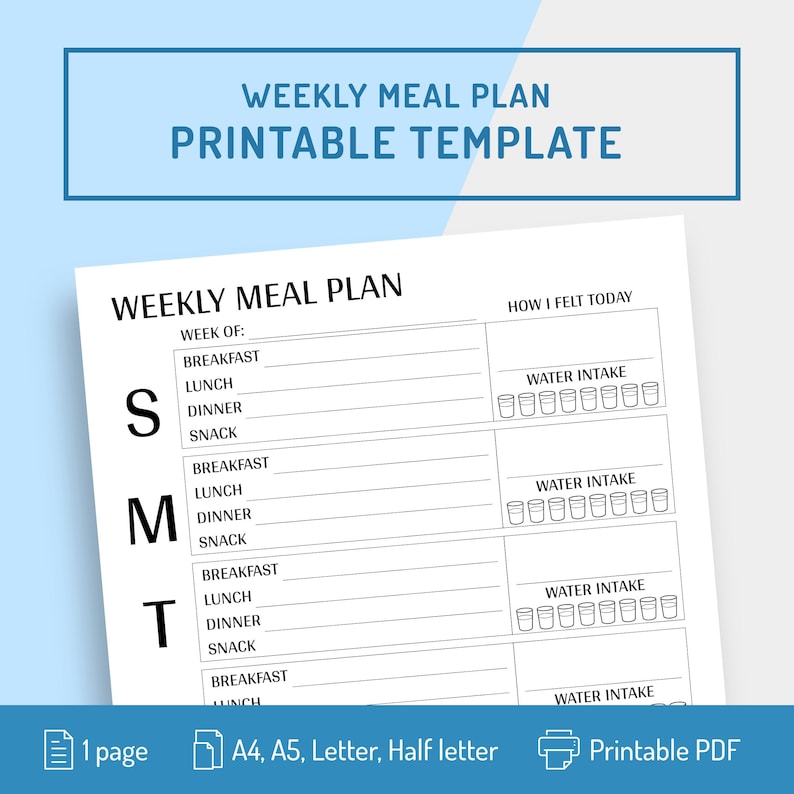 Weekly Meal Planner Printable Meal Plan Template A4 A5 | Etsy