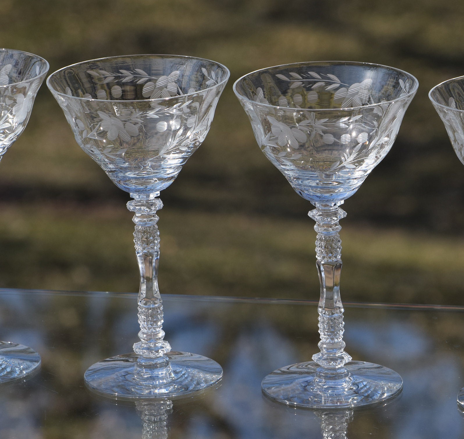 Vintage Etched Cocktail Martini Glasses, Set of 4, Mixologist Craft ...