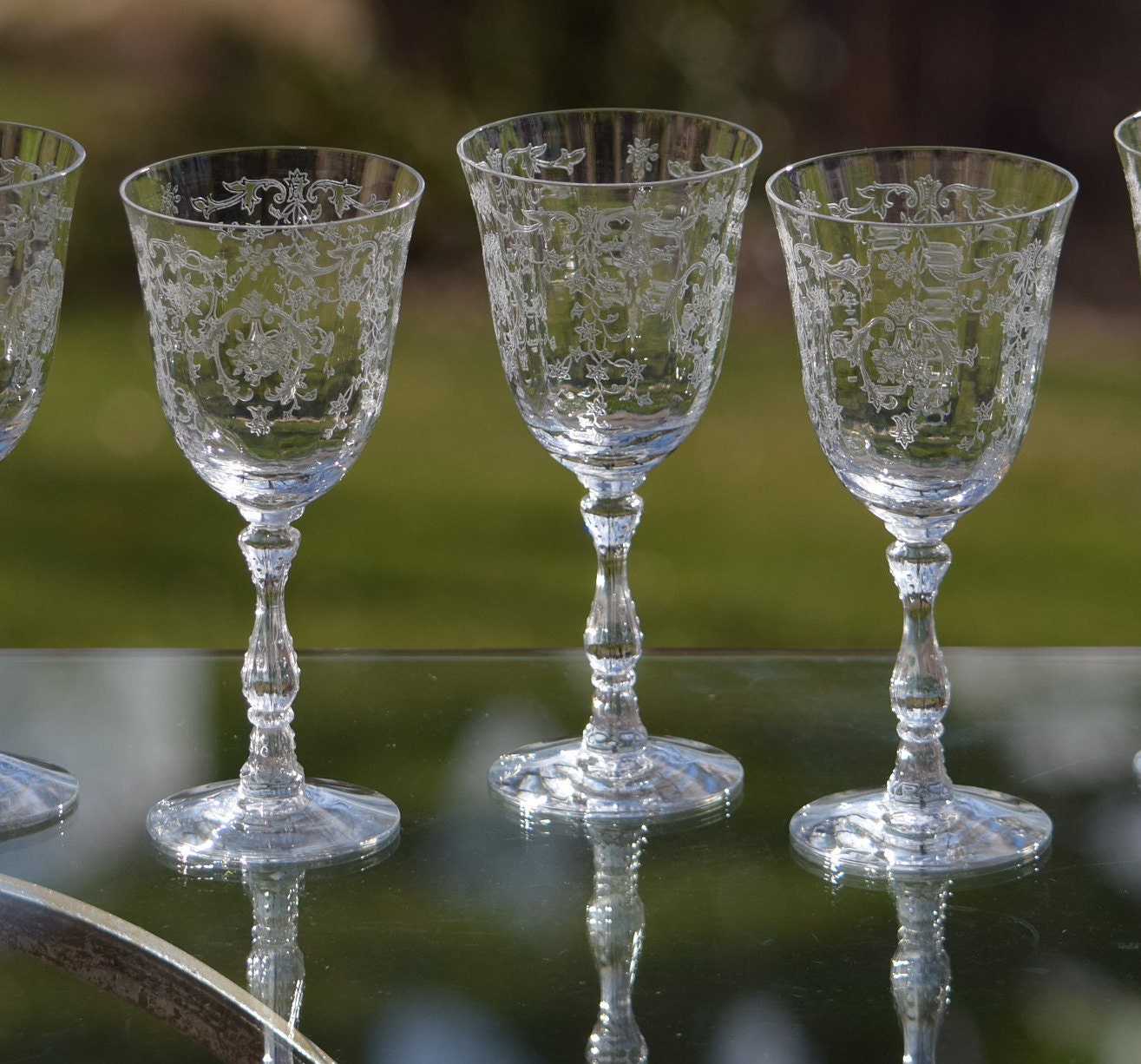 Vintage Etched Crystal Wine Glasses, Set of 1, Fostoria Navarre Clear ...