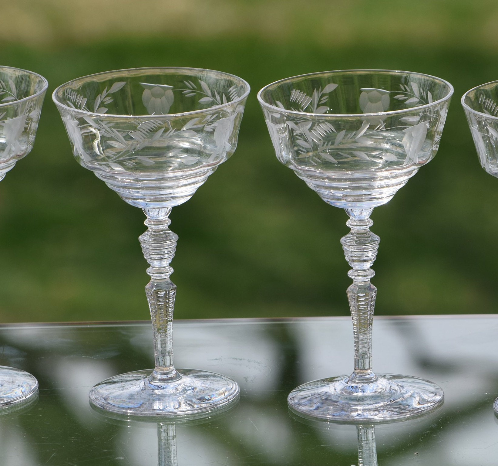 Vintage Etched Cocktail - Martini Glasses, Set of 4, Mixologist Craft ...