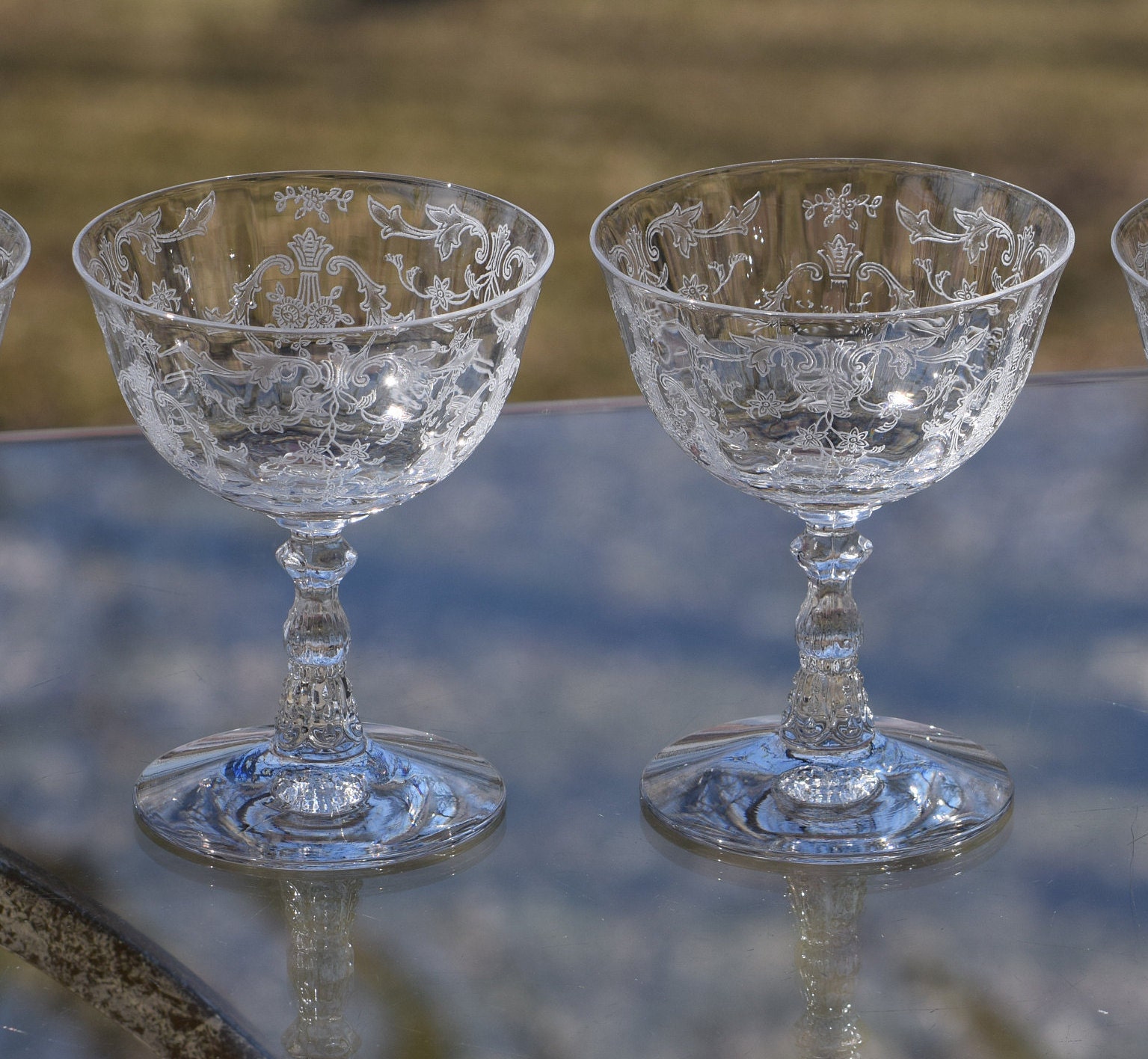 Vintage Etched CRYSTAL Champagne Coupes - Cocktail glasses, Set of 4 ...