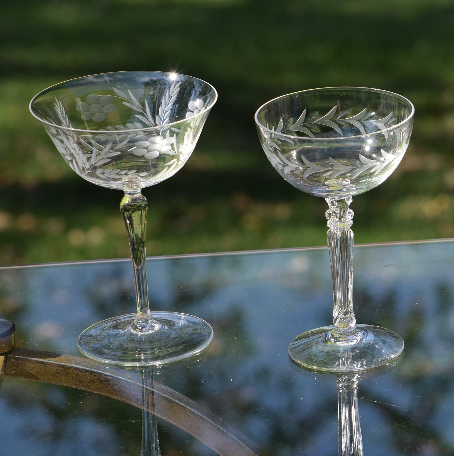 Vintage Etched Cocktail Martini Glasses, Set of 4, Vintage Set of 4 ...