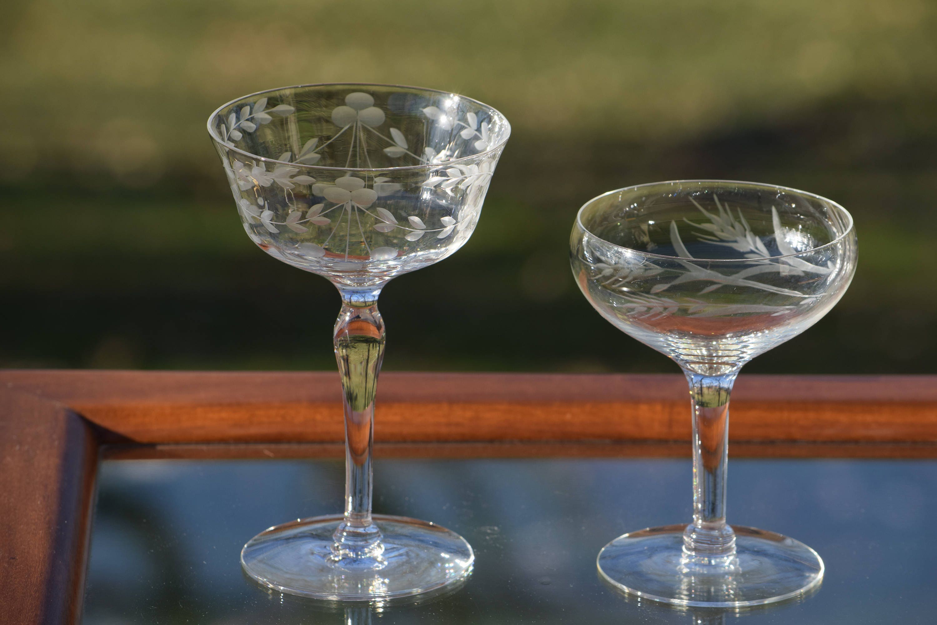 Vintage Etched Cocktail Martini Glasses, Set of Four different Vintage ...