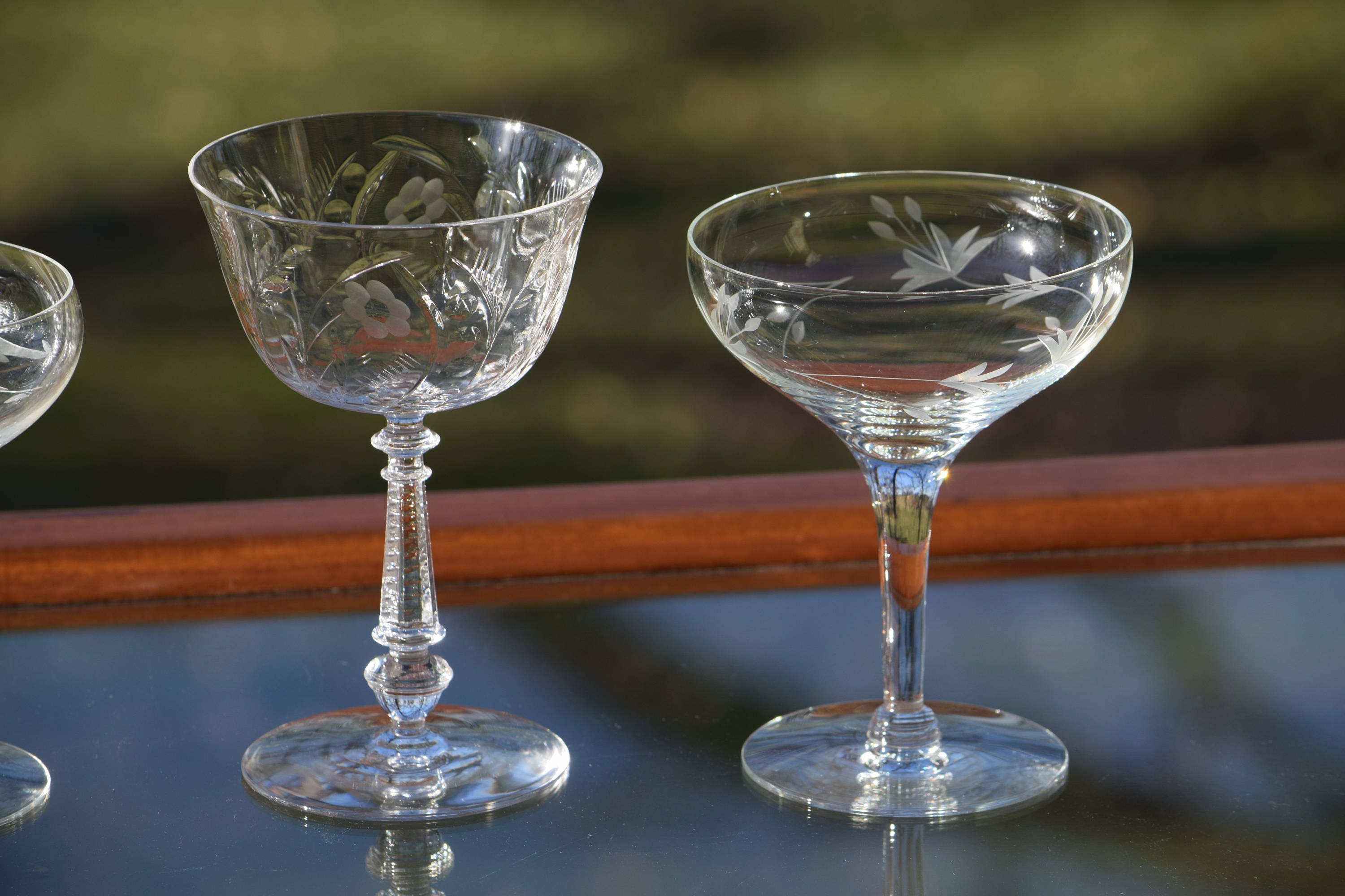 Vintage Etched Cocktail Martini Glasses, Set of Four different Vintage ...