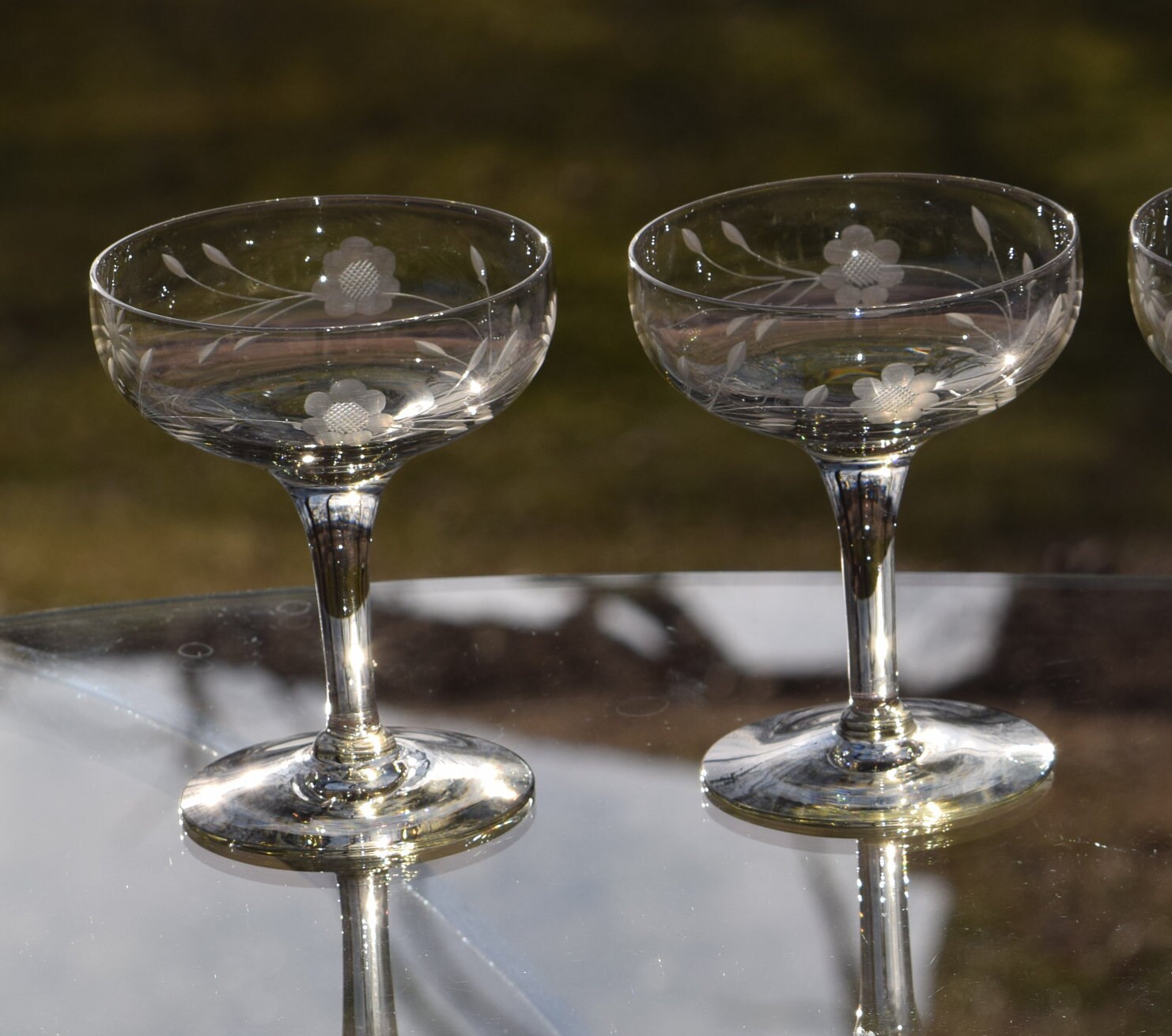 Vintage Etched Cocktail Glasses, Set of 4, Mixologist Glasses, Home Bar ...