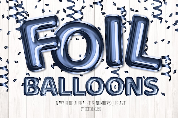 Navy Blue Foil Balloon Alphabet Clip Art Digital Instant - Etsy