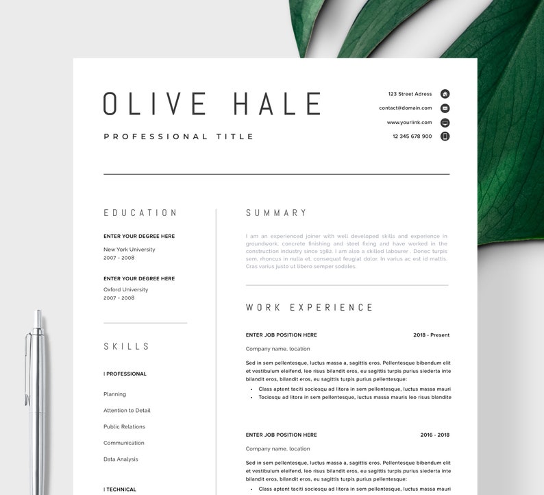 Professional Resume Template Clean & Modern Resume Template - Etsy