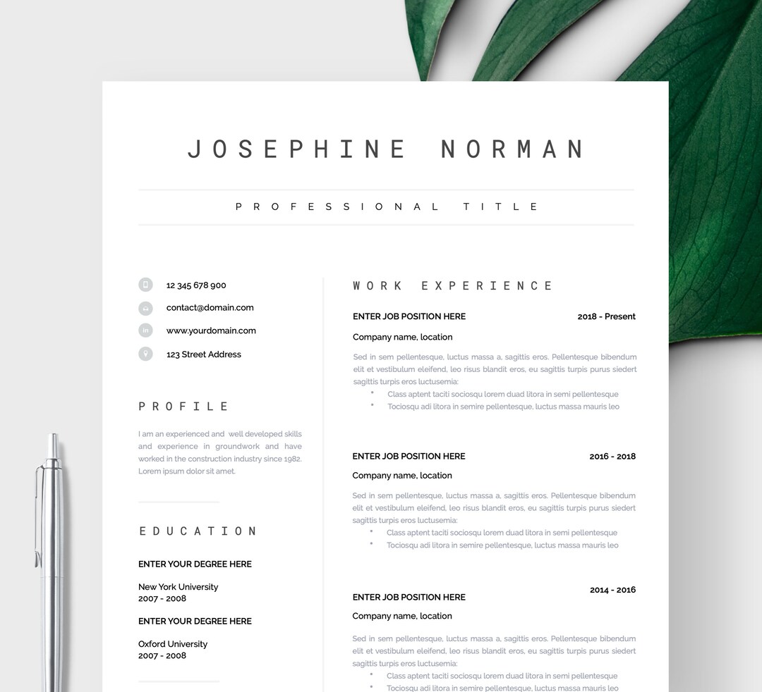 Resume Template for Word and Pages Modern Resume Template for - Etsy