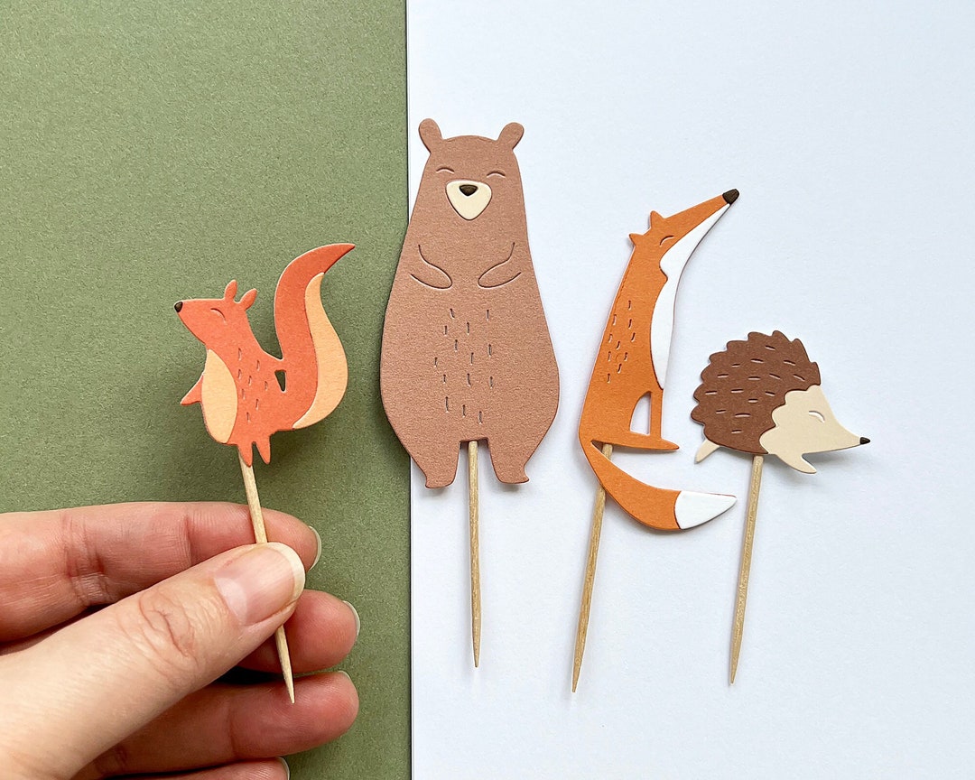 Woodland Animals Cake Toppers Birthday Party Decor Paper Animals Set of ...