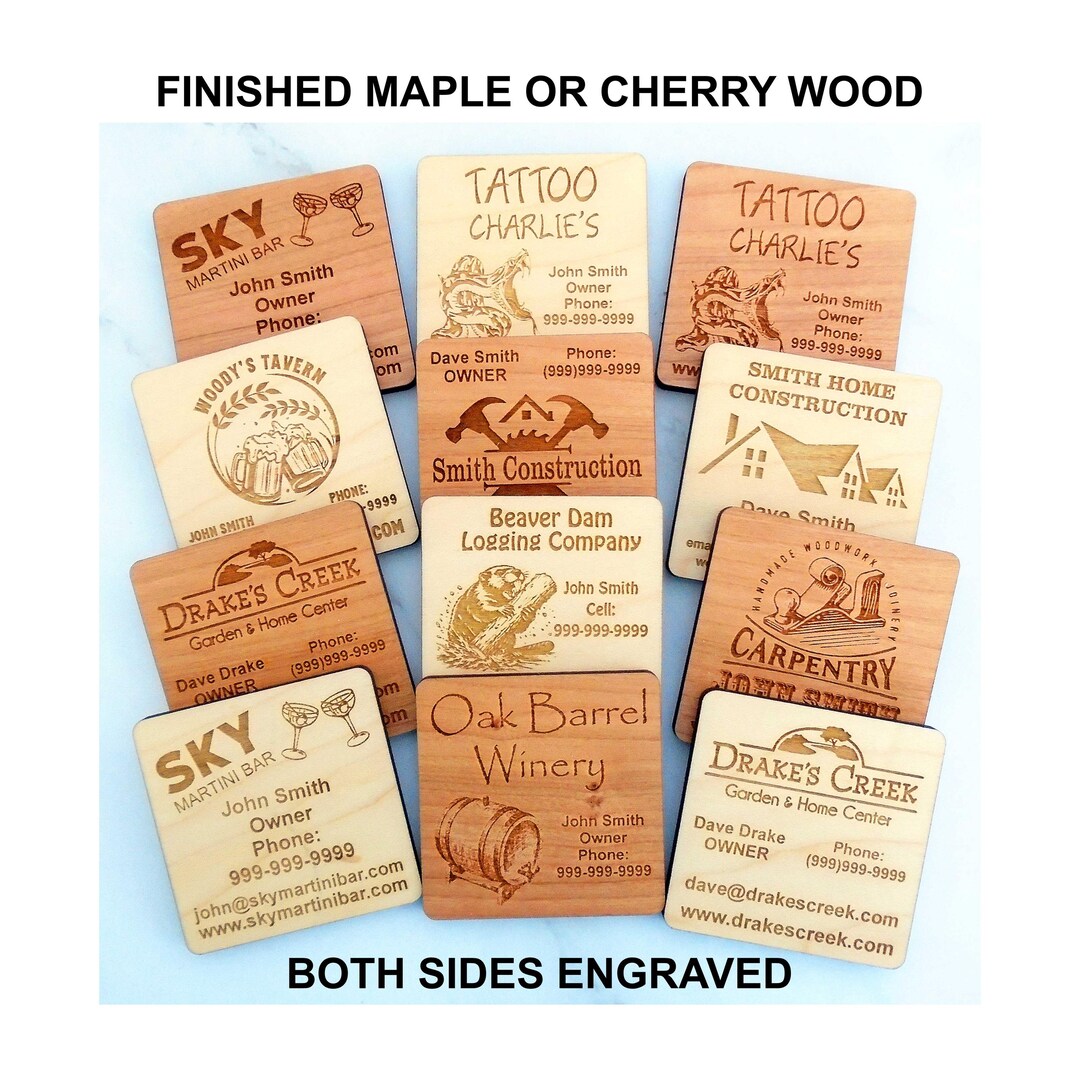 Wood Business Card Custom 2-sided Laser Engraved Maple or Cherry Wood ...