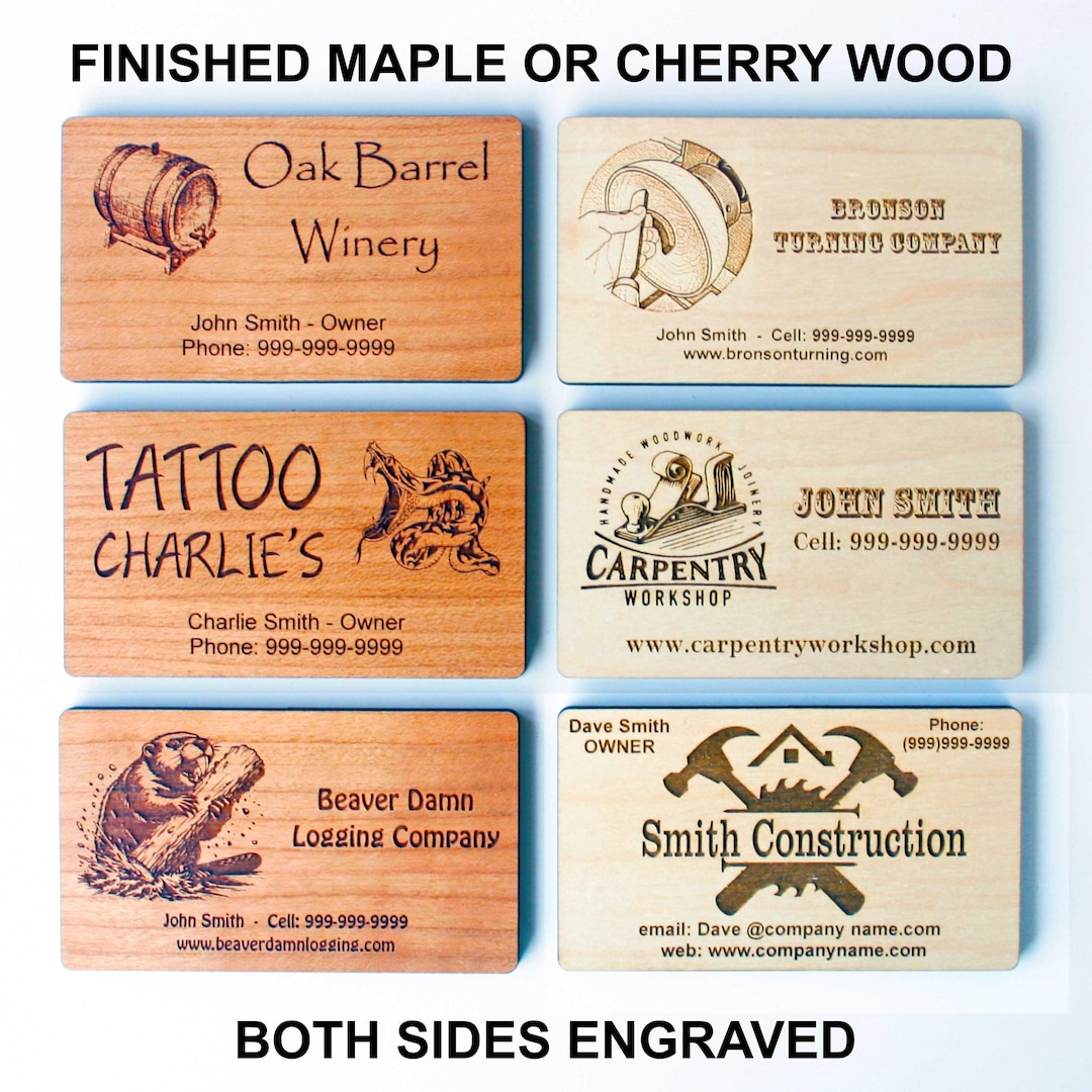 Wood Business Card Custom 2-sided Laser Engraved Maple or Cherry Wood ...