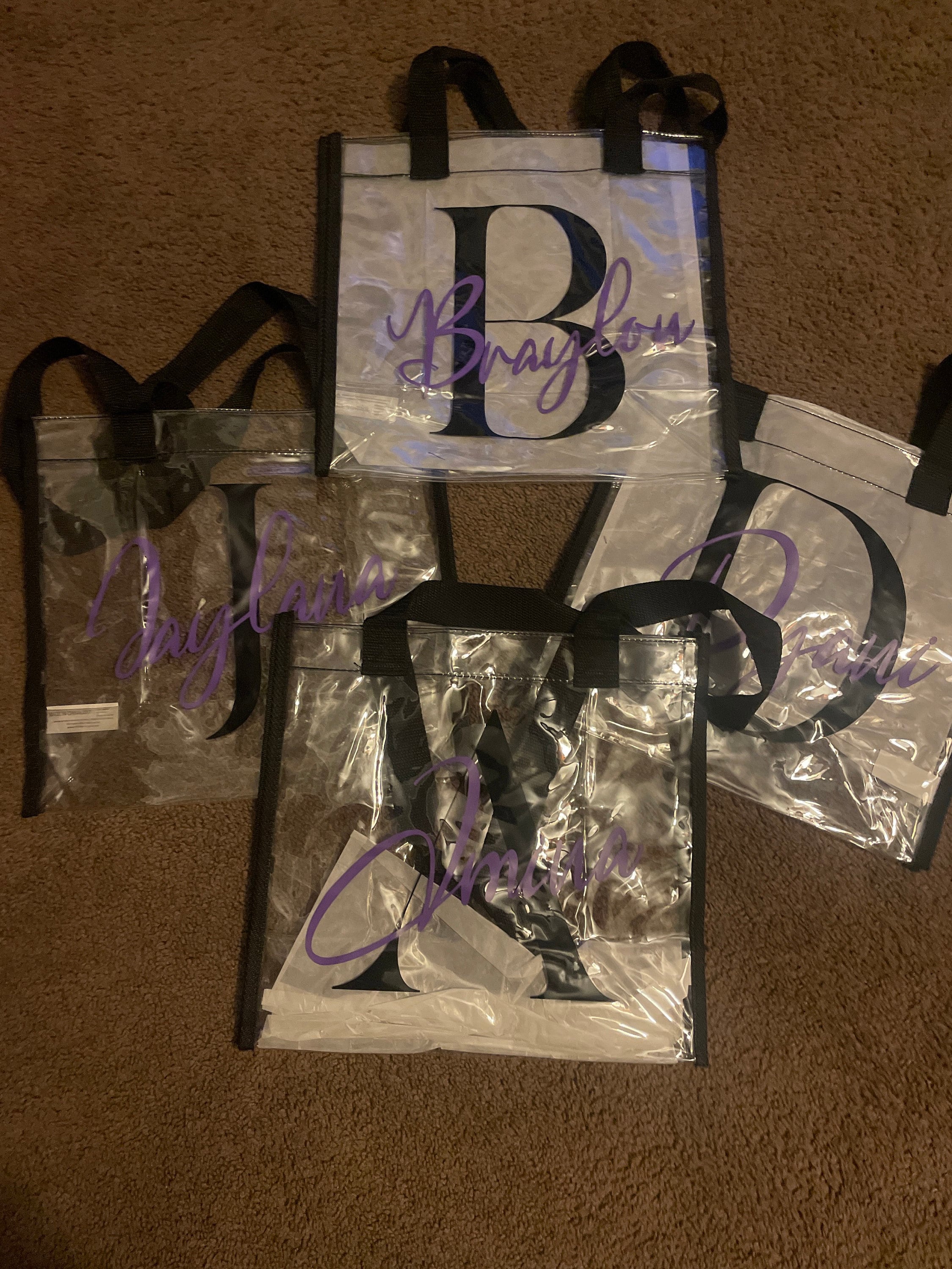 Personalized Initial Clear Tote Bags Customized Stadium Approved Transparent Bag 12x12x6 Waterproof PVC Bag