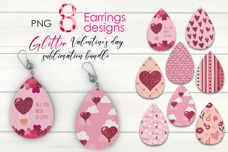 Sublimation Valentine earrings glitter design Bundle, PNG