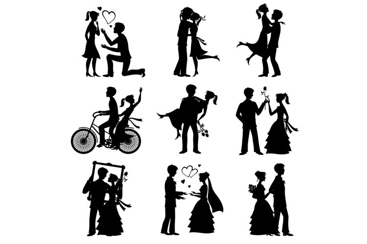 Romantic love couples vector silhouettes for valentines day