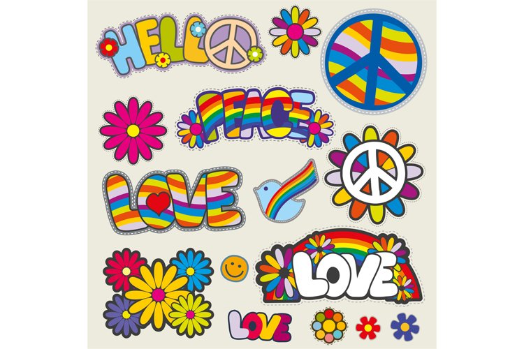 Retro hippie patches vector emblems