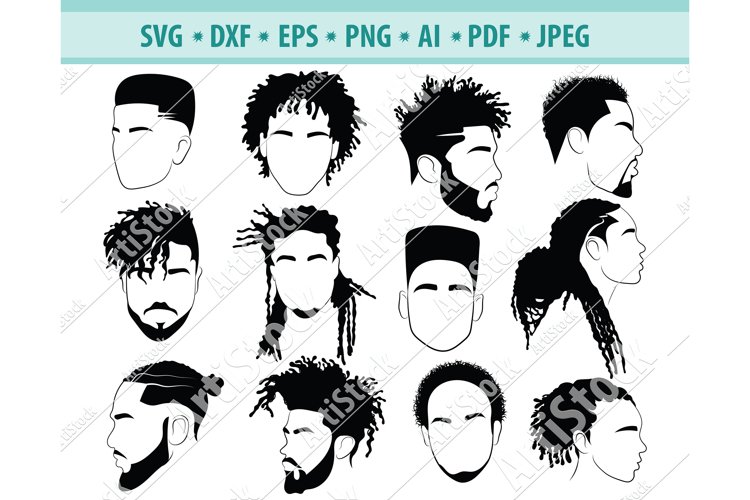 Afro hairstyles SVG, Black Man svg, Dreadlocks Dxf, Png, Eps example image 1