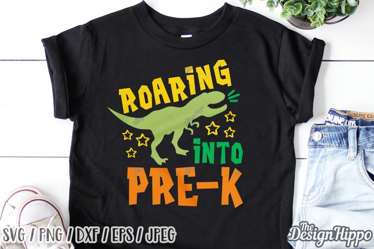 Roaring Into Pre-K SVG, School Dinosaur SVG DXF PNG Cut File