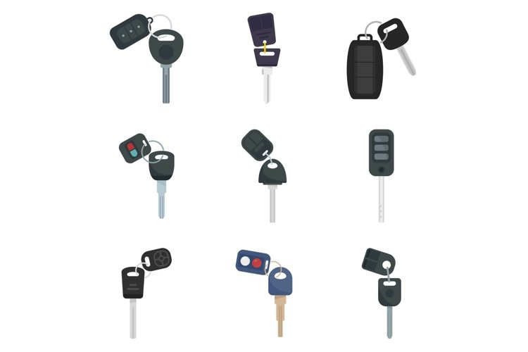 Car alarm system icons set flat vector isolated example image 1