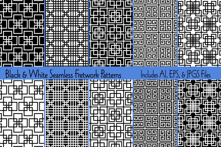 Black White Seamless Fretwork Patterns