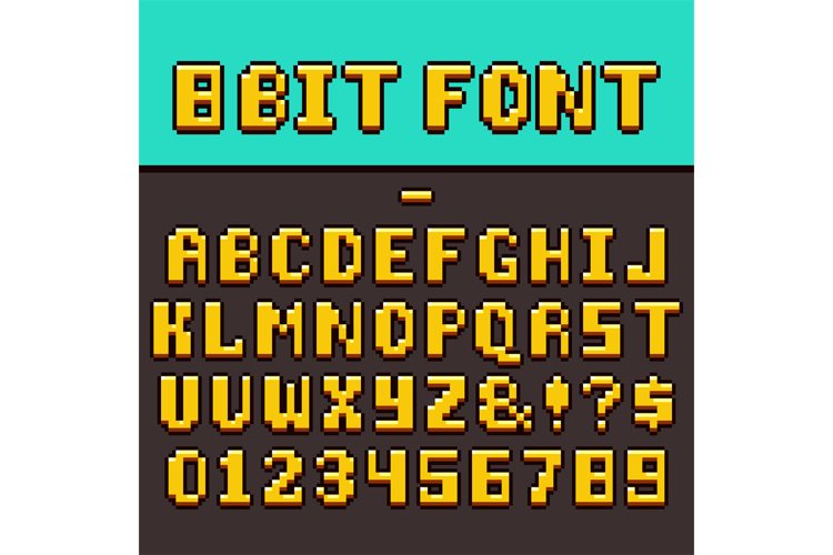 Pixel video game fun alphabet and numbers. 8-bit pixel oldsc