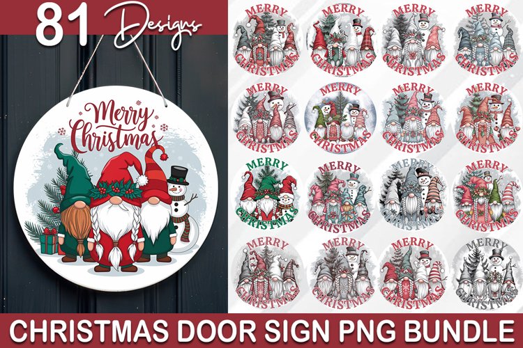 Christmas Gnome Door Sign PNG Bundle| Round Sublimation