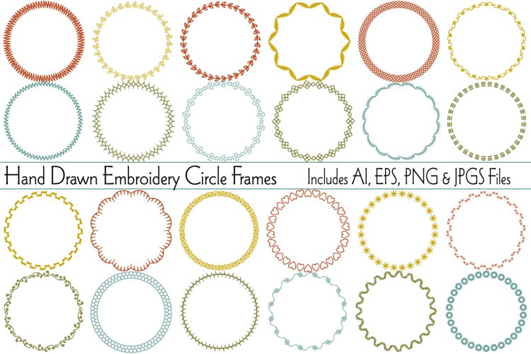 Hand Drawn Embroidery Circle Frames & Brushes