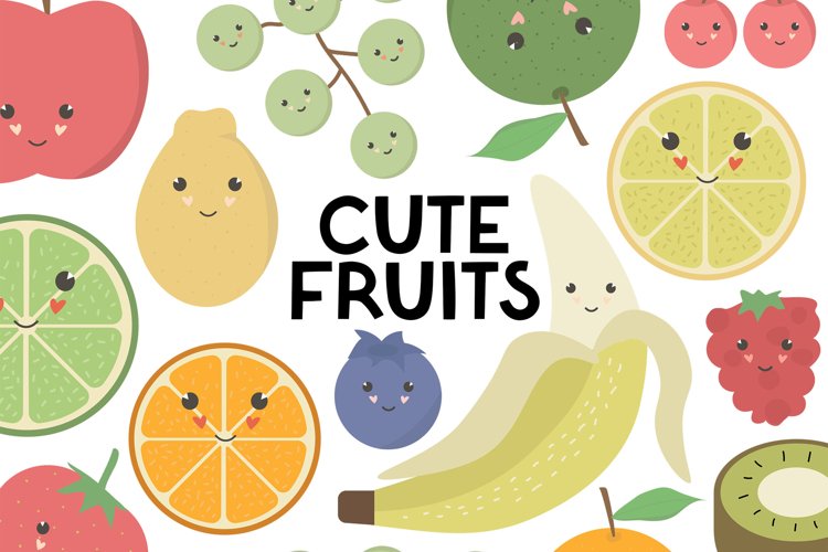 Cute Fruit Clipart - 16 Design Elements