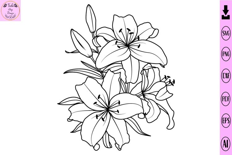 Lily Svg Lily Flower Svg Floral Bouquet Wedding example image 1