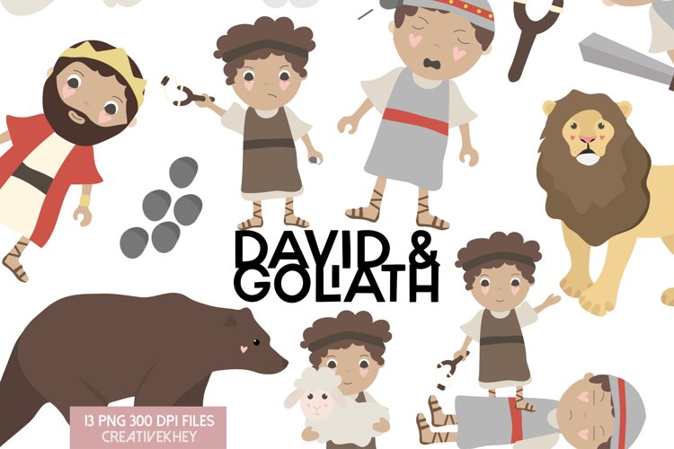 David and Goliath Clipart - 13 Design Elements