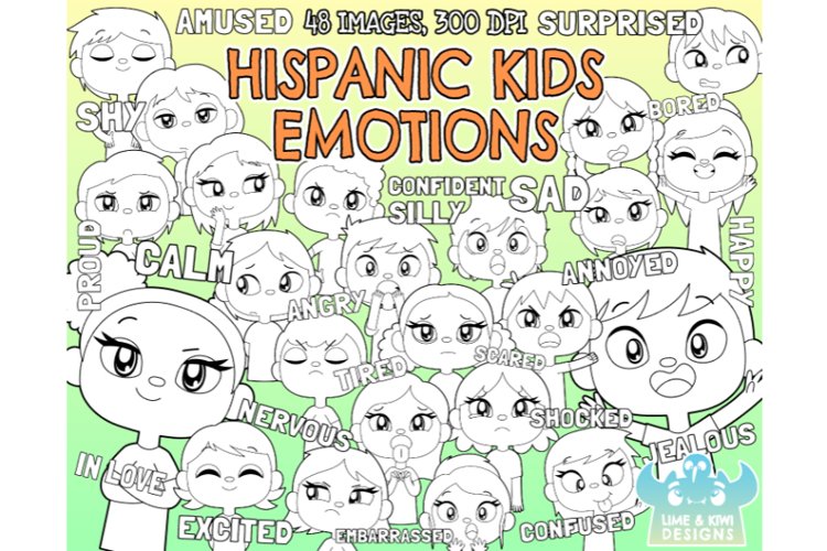 Hispanic Kids Emotions Digital Stamps example image 1