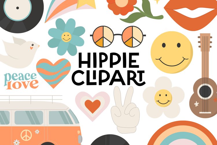 Hippie Clipart - 60s Clipart - 17 Design Elements