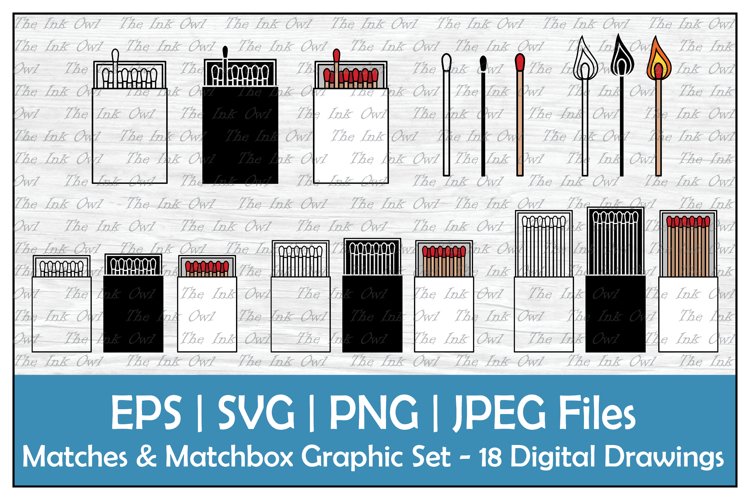 Match & Matchbox Outline, Silhouette & Color Clipart example image 1