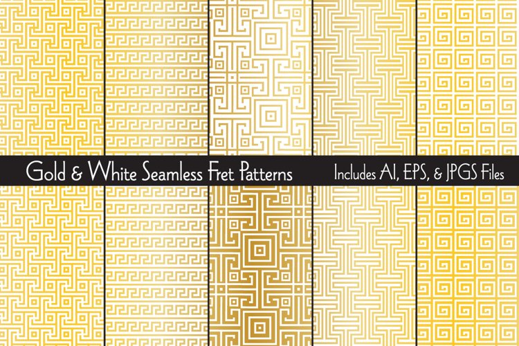 Gold and White Seamless Fret Patterns