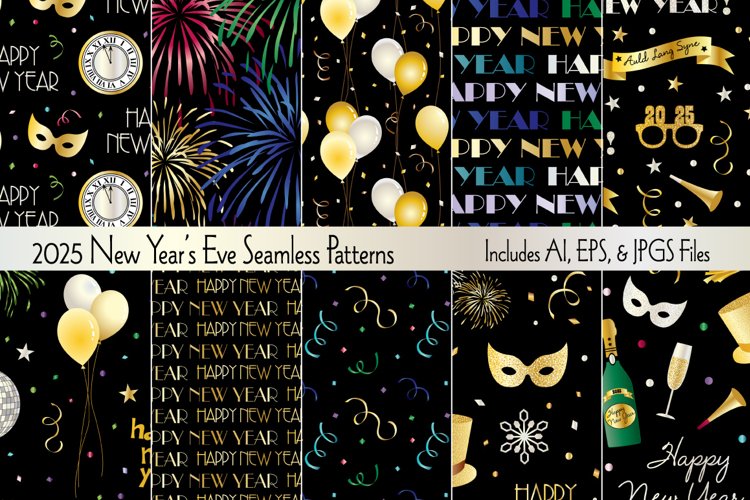 2025 Seamless New Years Eve Patterns