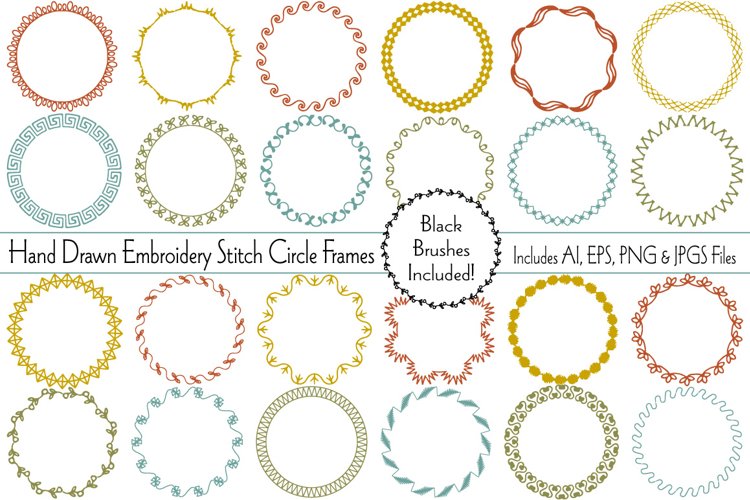 Hand Drawn Embroidery Stitch Circle Frames