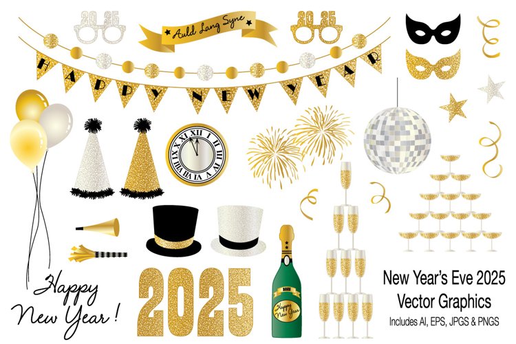 New Years Eve 2025 Vector Illustrations