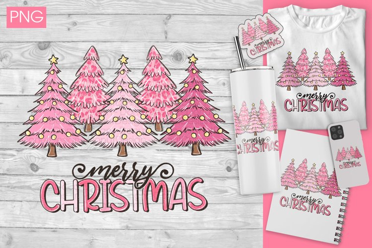 Pink Christmas sublimation design | Pink Christmas trees PNG